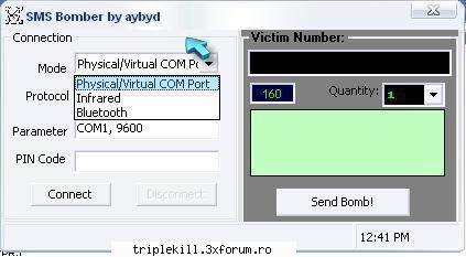 sms bomber by dr. aybyd

sms connect using infrared, bluetooth and com models, all nokia dct3/dct4