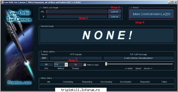 low orbit ion cannon step type the target url the url box.step click lock on.step change the threads