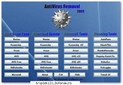 antivirus removal 2009 | 8.3 mb
a collection of uninstall antivius tools that do a complete & clean